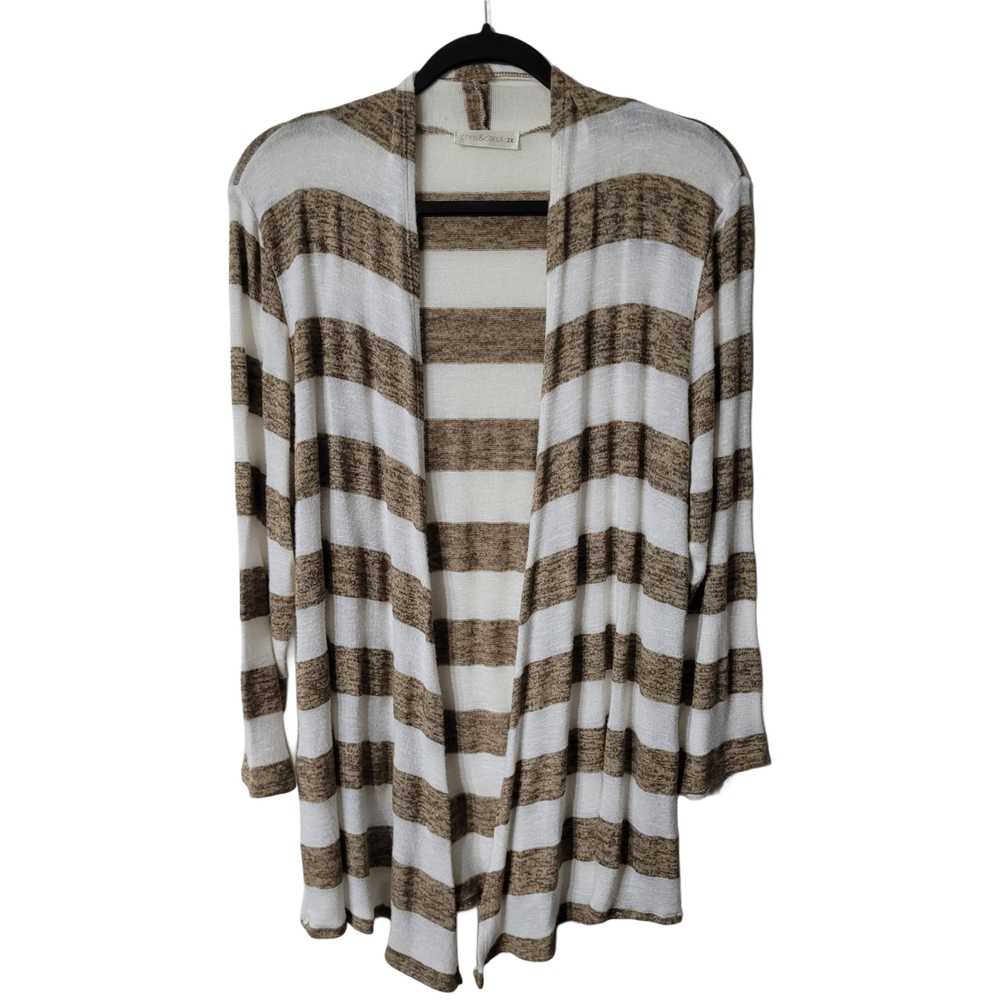Elegant Striped Cardigan in Brown and White Size 2X